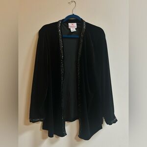 Quacker Factory Vintage Black Stretch Velvet Sequin Embellished Cardigan Sweater